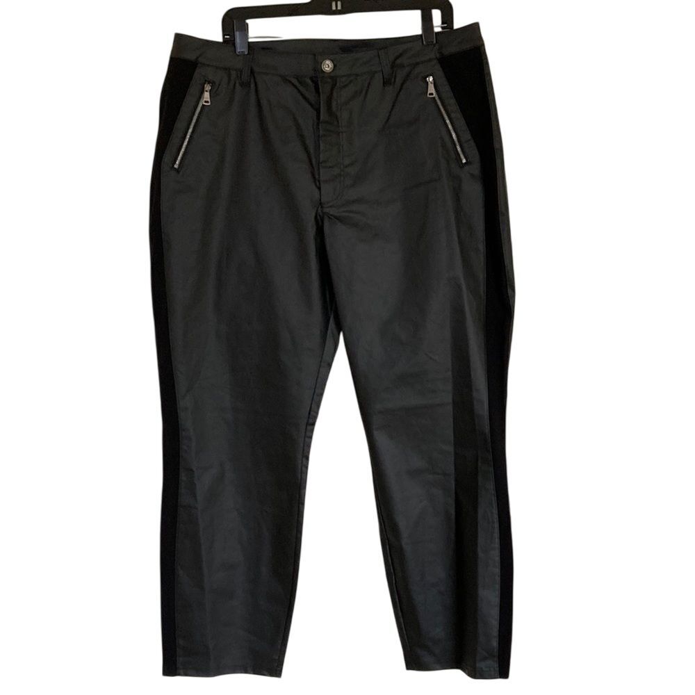 Dkny Faux Leather Pants Womens Size XL/16 Black Straight Leg Cotton Panel